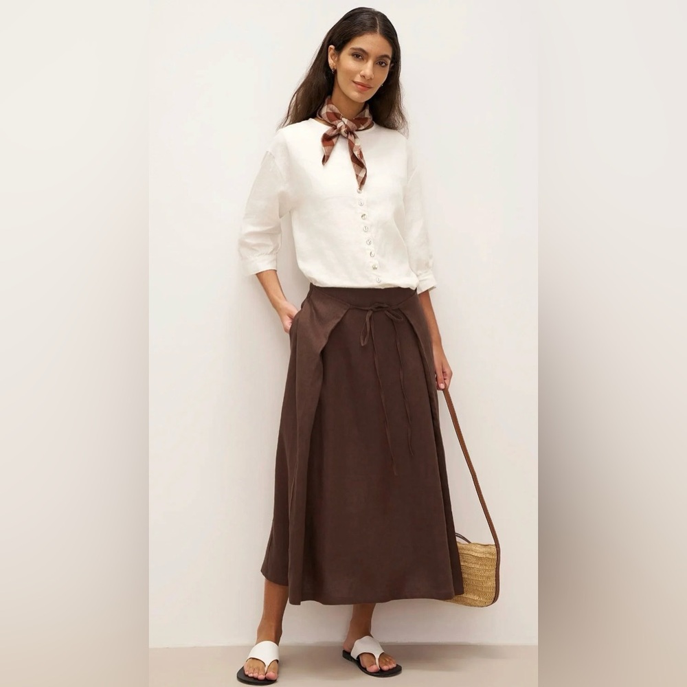 NEW 100 percent linen Brown Tie-Waist Maxi Skirt - Women - Picture 3 of 8